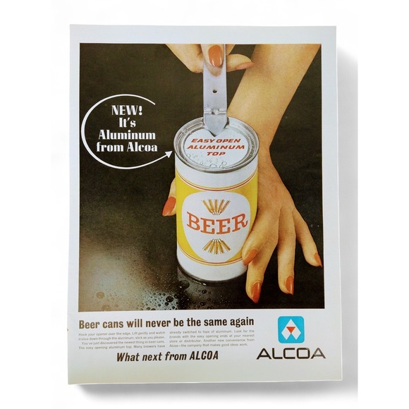 1963 Beer Can ALCOA Can Opener‎ Top Woman Manicured Hands Vtg PRINT AD Ephemera